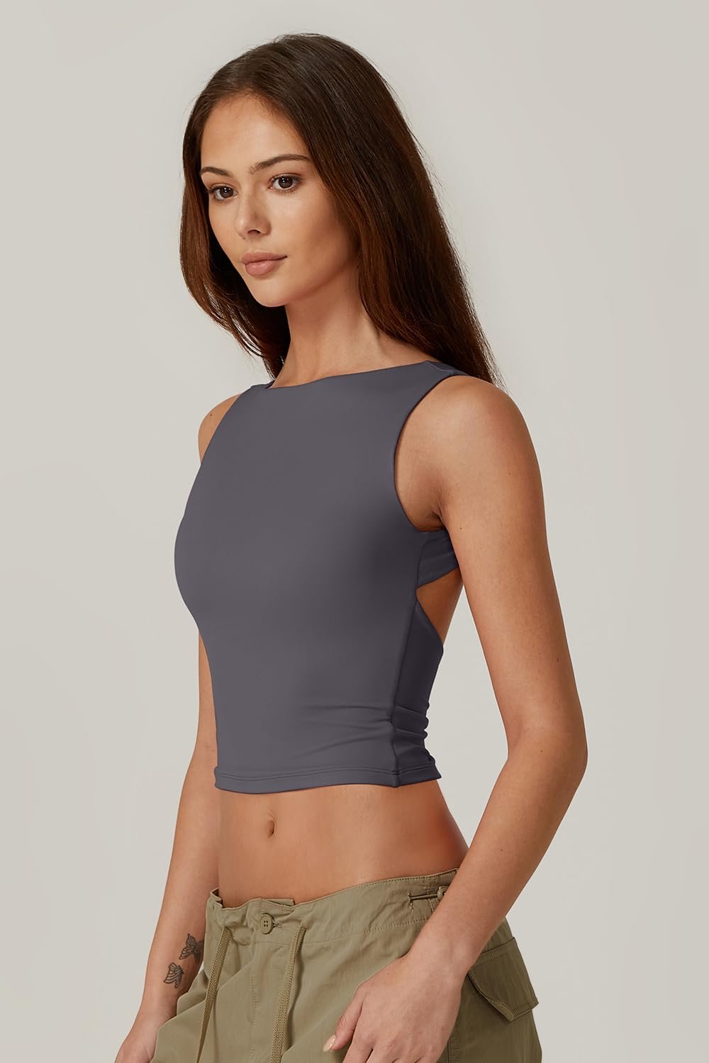 Sexy Open Back Sleeveless Crop Tank High Neck Slim Fit Cropped Tee Shirt Y2k