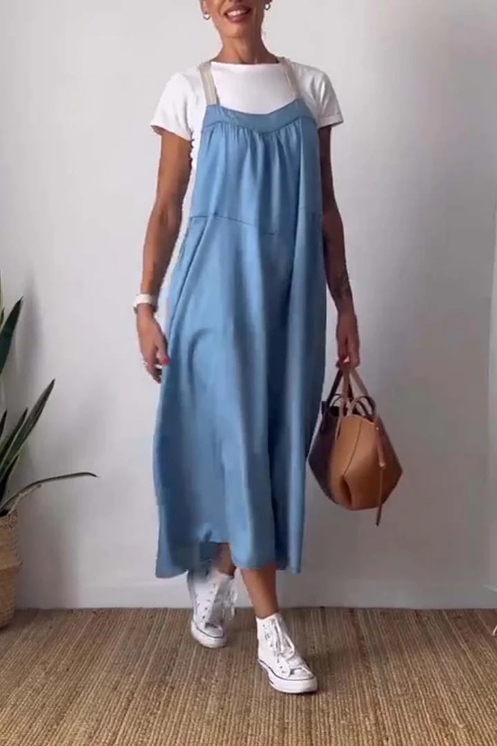 Women's Simple Cotton Linen Sling Dress🔥