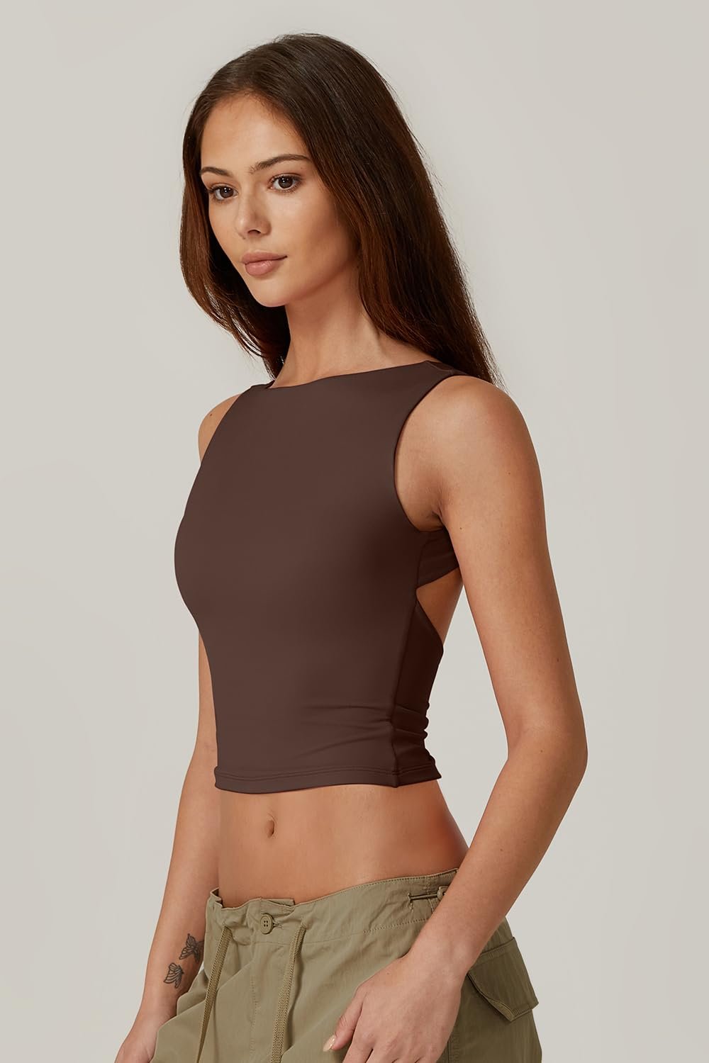 Sexy Open Back Sleeveless Crop Tank High Neck Slim Fit Cropped Tee Shirt Y2k