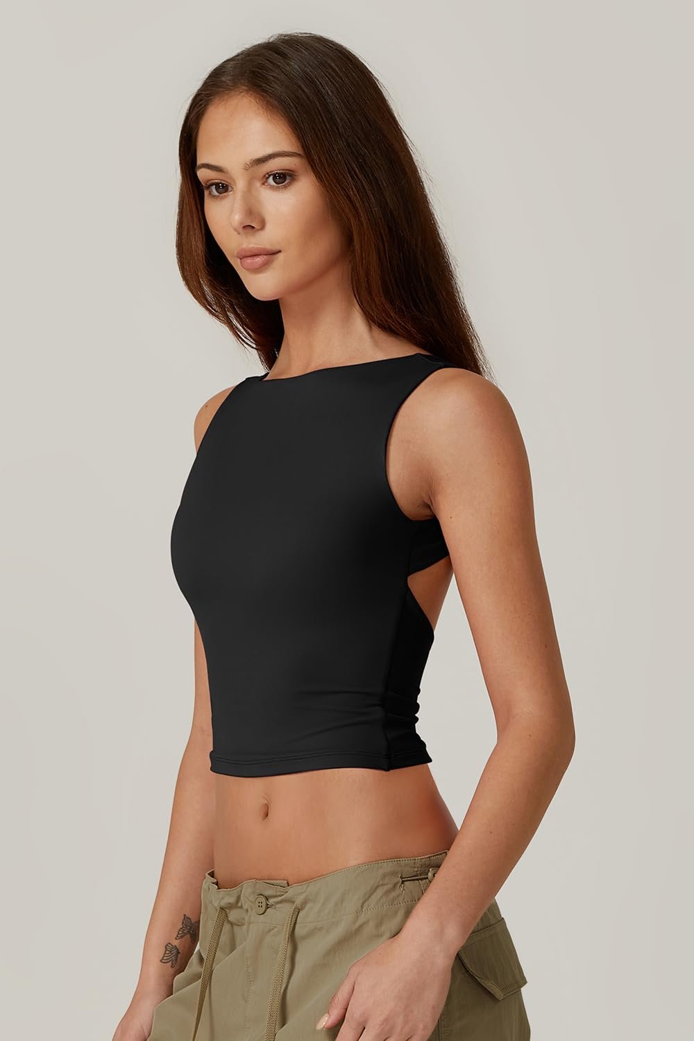 Sexy Open Back Sleeveless Crop Tank High Neck Slim Fit Cropped Tee Shirt Y2k