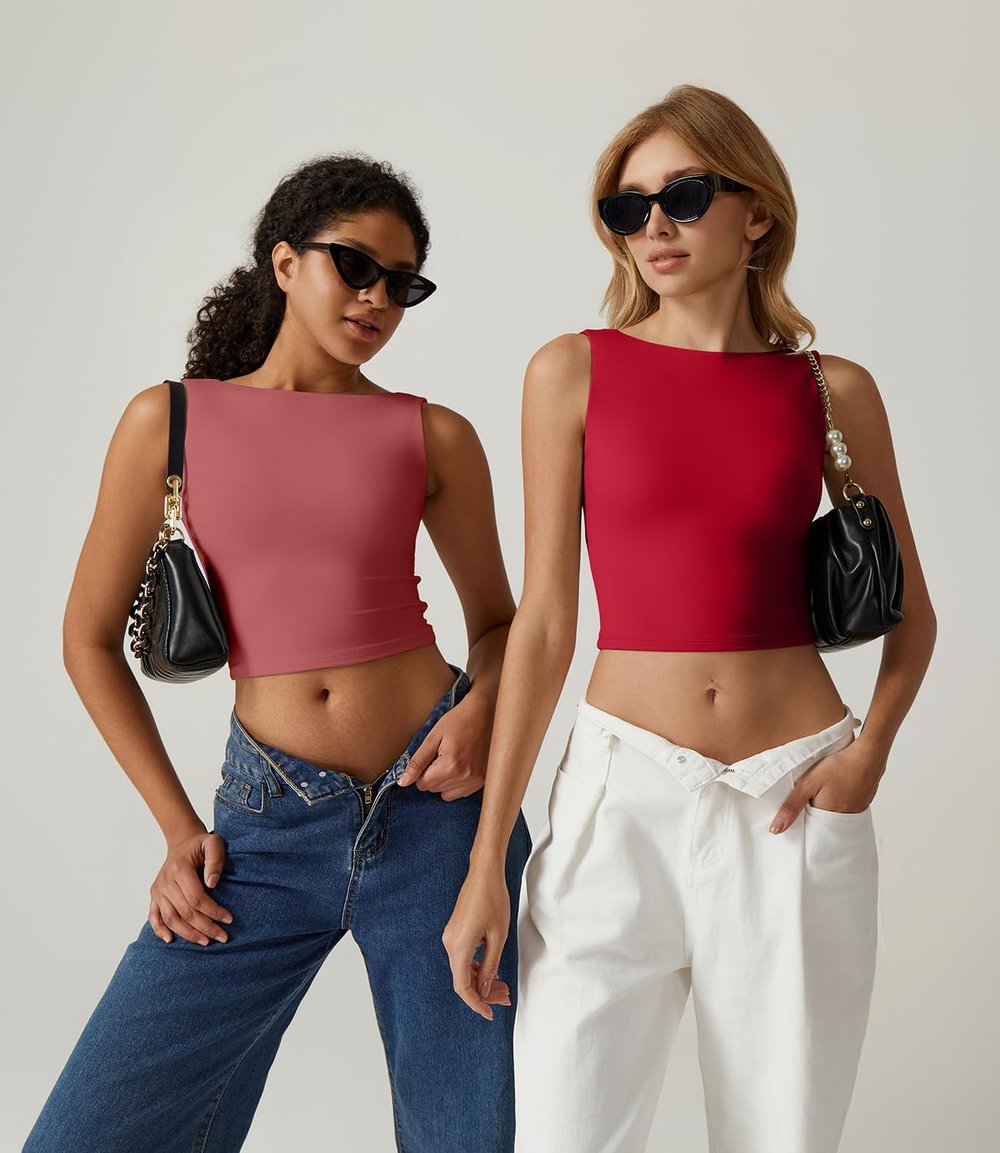Sexy Open Back Sleeveless Crop Tank High Neck Slim Fit Cropped Tee Shirt Y2k