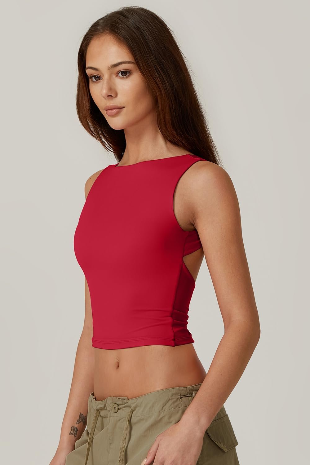 Sexy Open Back Sleeveless Crop Tank High Neck Slim Fit Cropped Tee Shirt Y2k