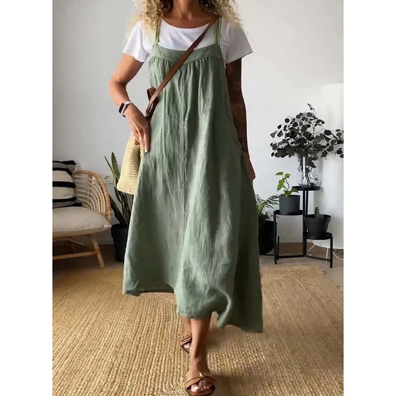 Women's Simple Cotton Linen Sling Dress🔥