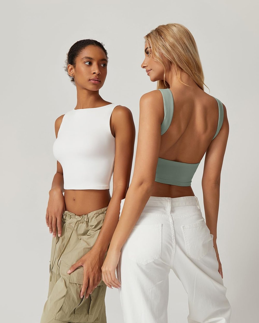 Sexy Open Back Sleeveless Crop Tank High Neck Slim Fit Cropped Tee Shirt Y2k