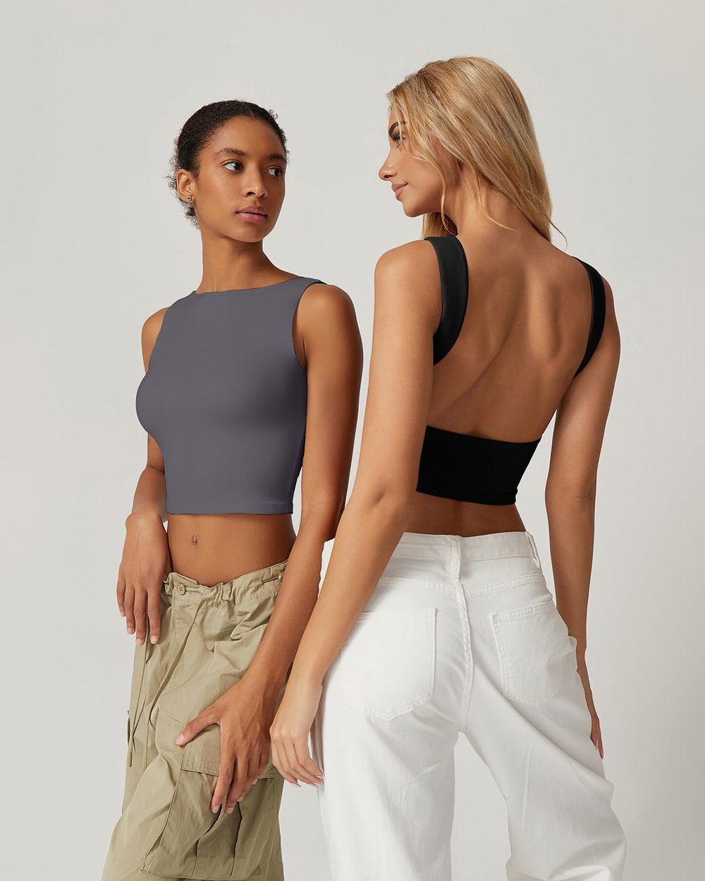 Sexy Open Back Sleeveless Crop Tank High Neck Slim Fit Cropped Tee Shirt Y2k
