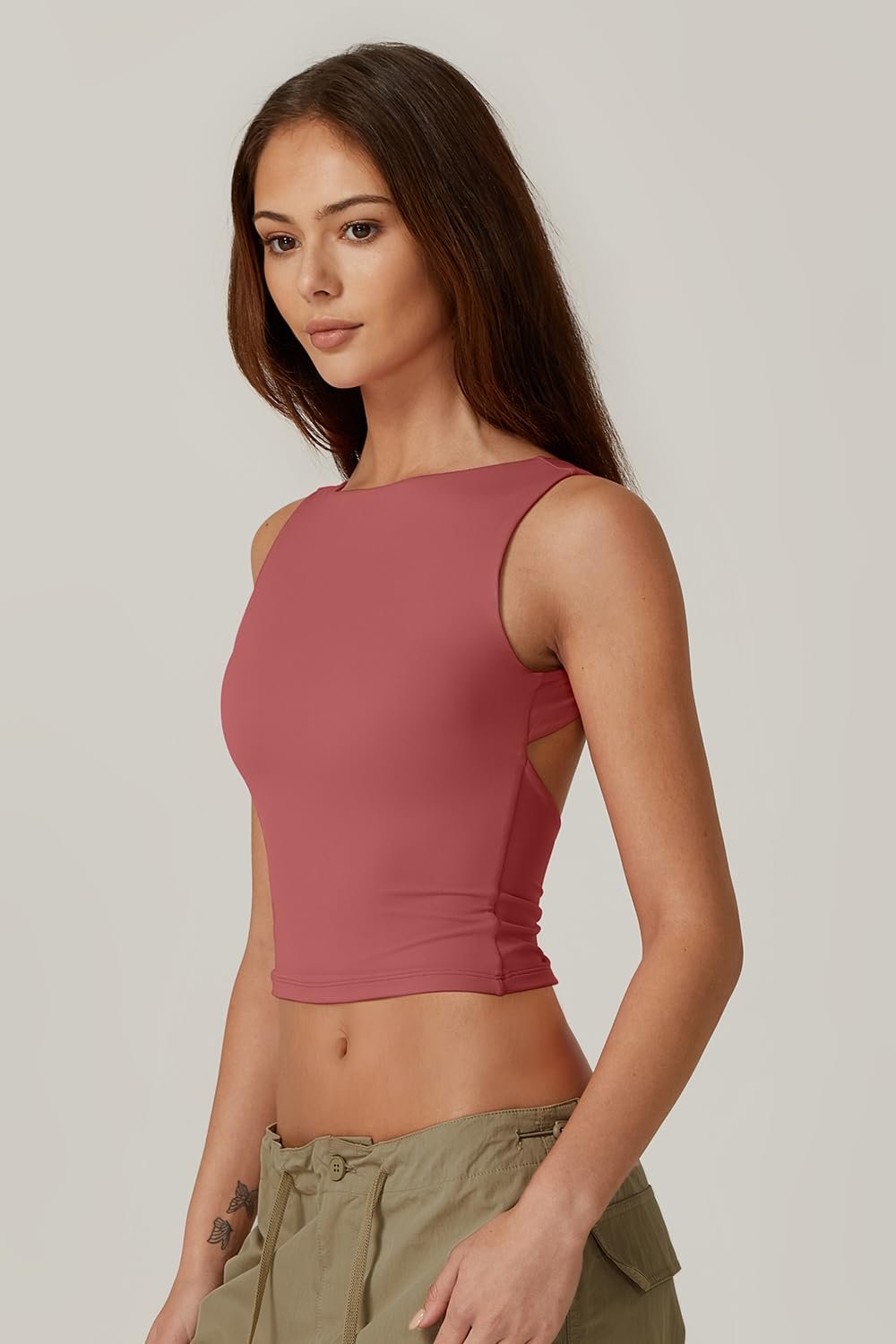 Sexy Open Back Sleeveless Crop Tank High Neck Slim Fit Cropped Tee Shirt Y2k